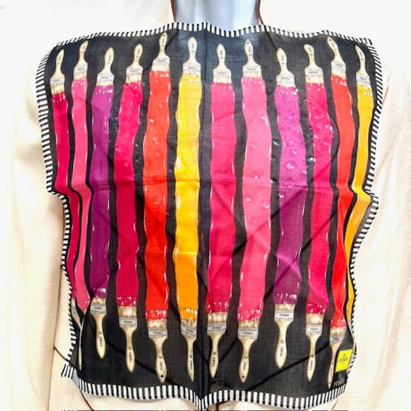 New Set of 2 Fendi MiniScarf/Handker Cotton 18" Paint Brush Colors (28) - Picture 5 of 8